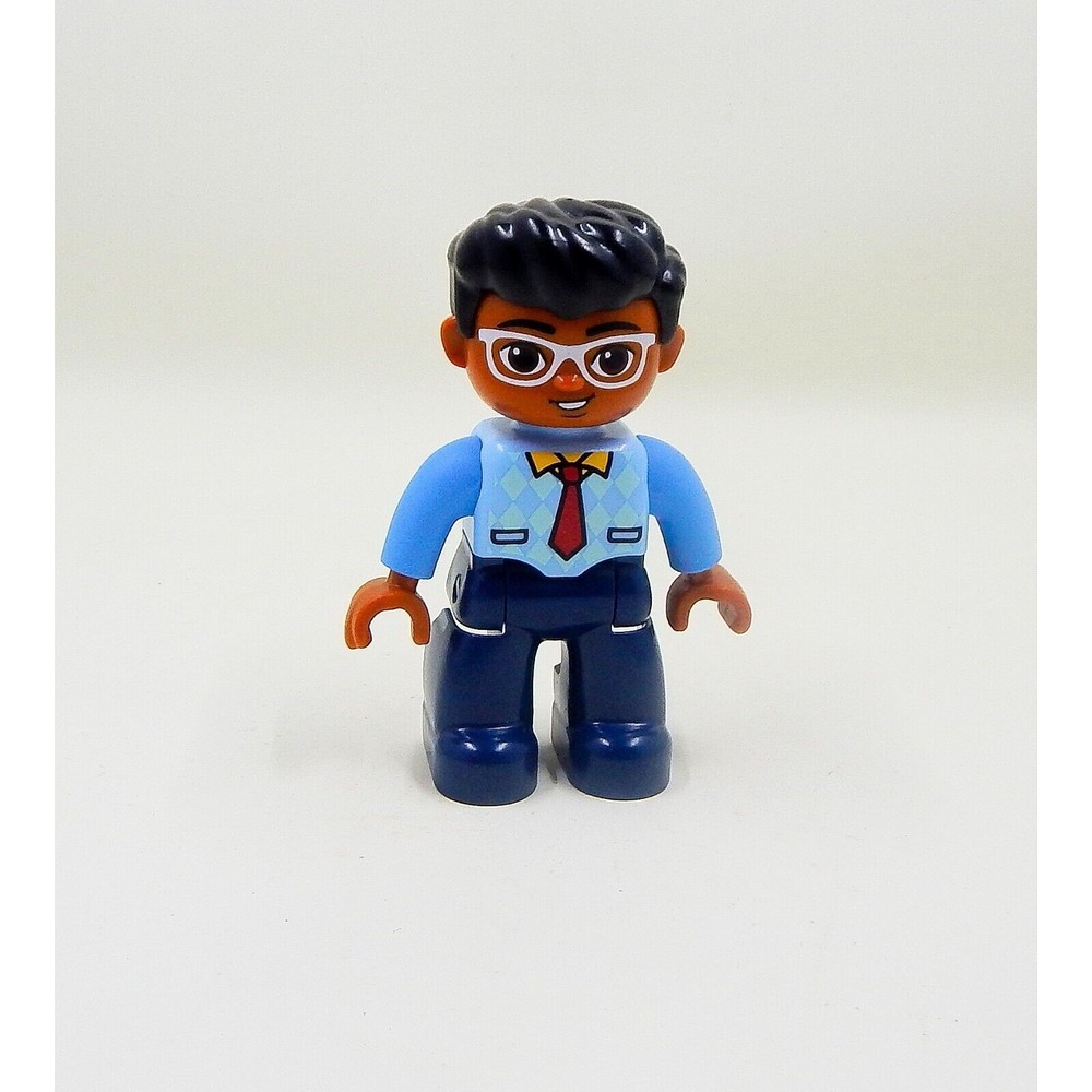 Lego Duplo Father African American Mini-Figure Man Dad Glass Blue Vest